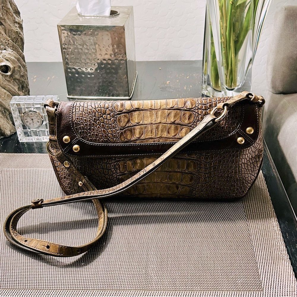 Brahmin Jacana Collection Melbourne Croc Italy Leather Pecan Shoulder Crossbody